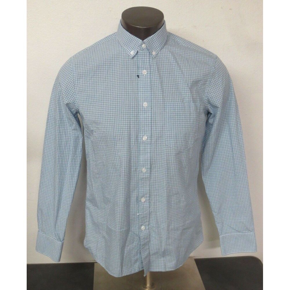 Nordstrom Long Sleeve Button Front Dress Shirt Size M Cotton Blue Trim Fit‎